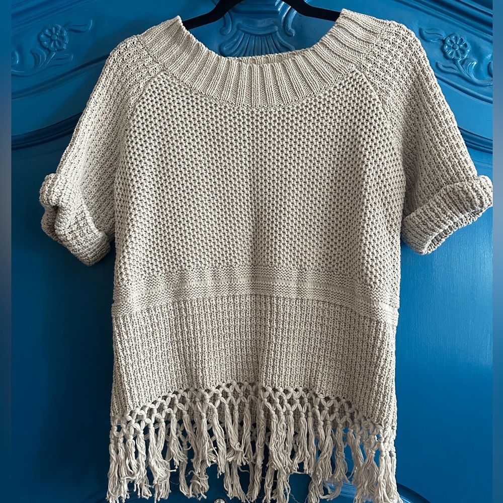 Current/Elliott Grey Knit Sweater with Fringe